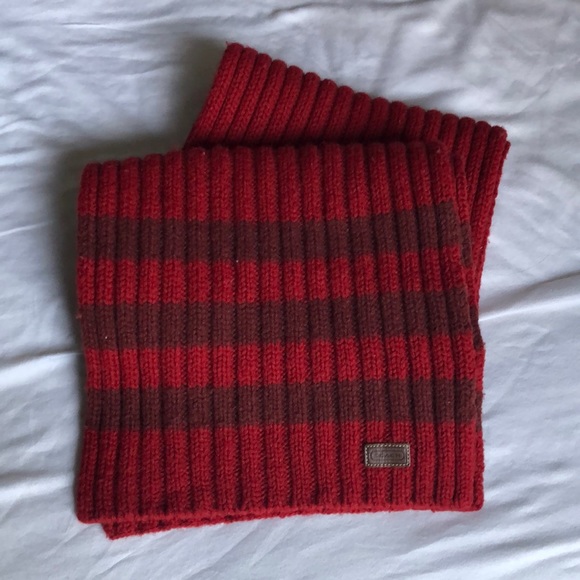 Coach Accessories - Coach Chunky Rib Knit Wool Striped Red Scarf